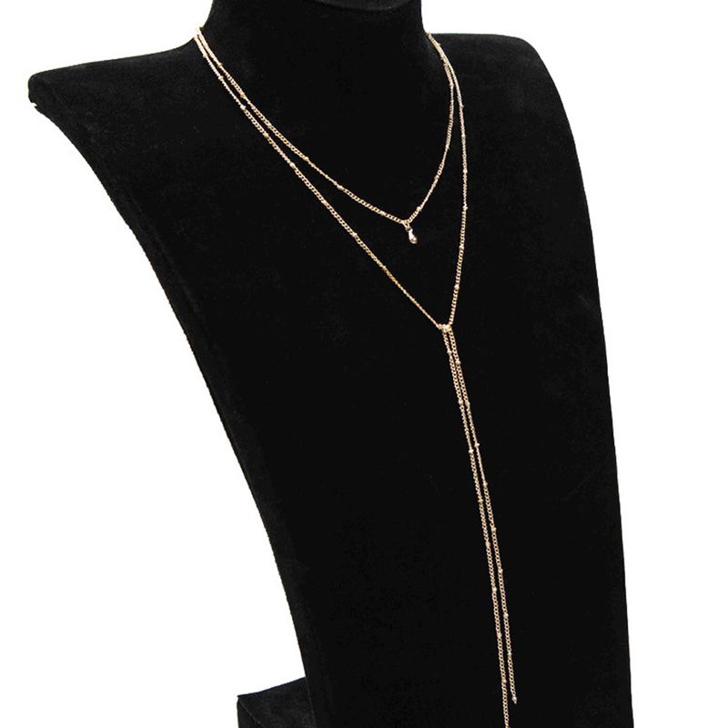 Gargantilla de cadena sencilla de color dorado y plateado para mujer, collar con borlas y cuentas largas, moda 2024_voghion.com