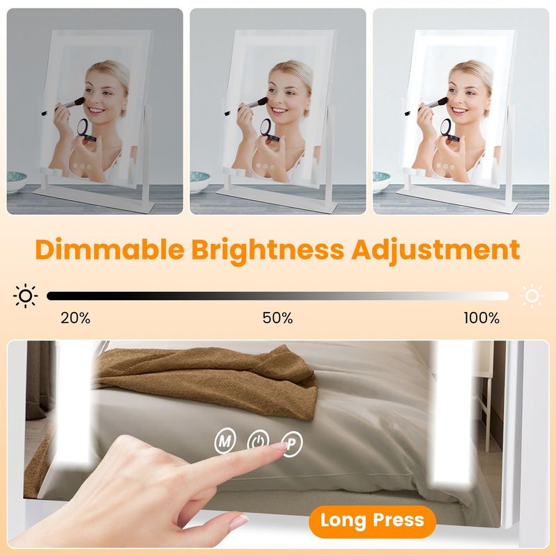 Vanity Mirror With Lights,3 Lighting Colors Dimmable Brightness Smart Touch Control 10X Magnifying Mirror 360°Rotation LED Lighted Makeup Mirror For Desk Bedroom Dressing Room_voghion.com