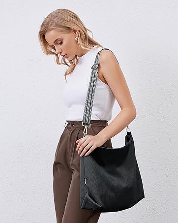 Borsa a tracolla Prite in velluto a coste per donna con cerniera, grande capacità, tracolla regolabile, borsa impermeabile per lavoro, scuola, shopping, viaggi, università_voghion.com