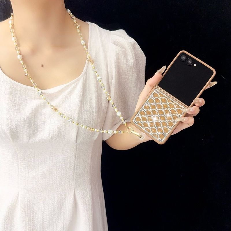 Fischschuppenmuster Glitzer Bling Handyhülle für Samsung Galaxy 6 5 4 3 Dia Z Flip 7 Lange Lanyard Cover_voghion.com