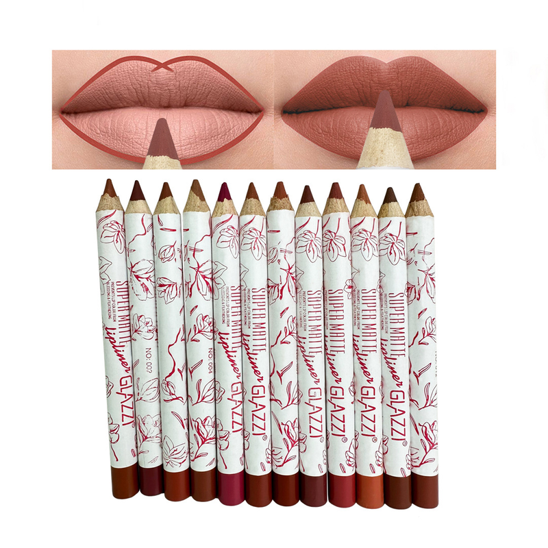 Novo GLAZZI suporte em forma de flor caneta batom + lipliner combinação terno fosco 12 cores caneta labial_voghion.com