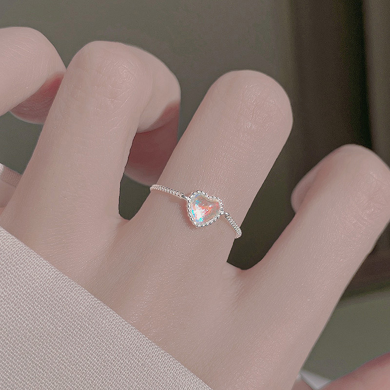 Sterling Sier VENUS Fashion Heart-shaped Moonstone Ring Female Pull-type Naked Chain Index Finger Ring Sim_voghion.com