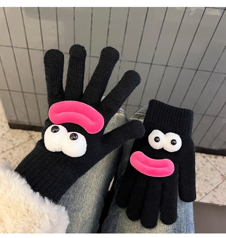 Women's 2025 New Cute Funny Ugly Warm Wool Lined Knitted Gloves For Cycling, Winter Cold Protection_voghion.com