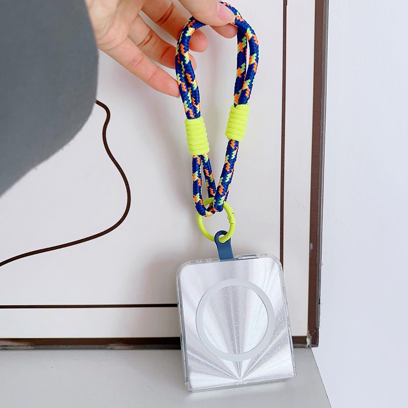 Dopamine Color Block Woven Phone Lanyard - 2-Strand Nylon Wrist Strap Anti-Loss Short Keychain (Durable & Stylish)_voghion.com