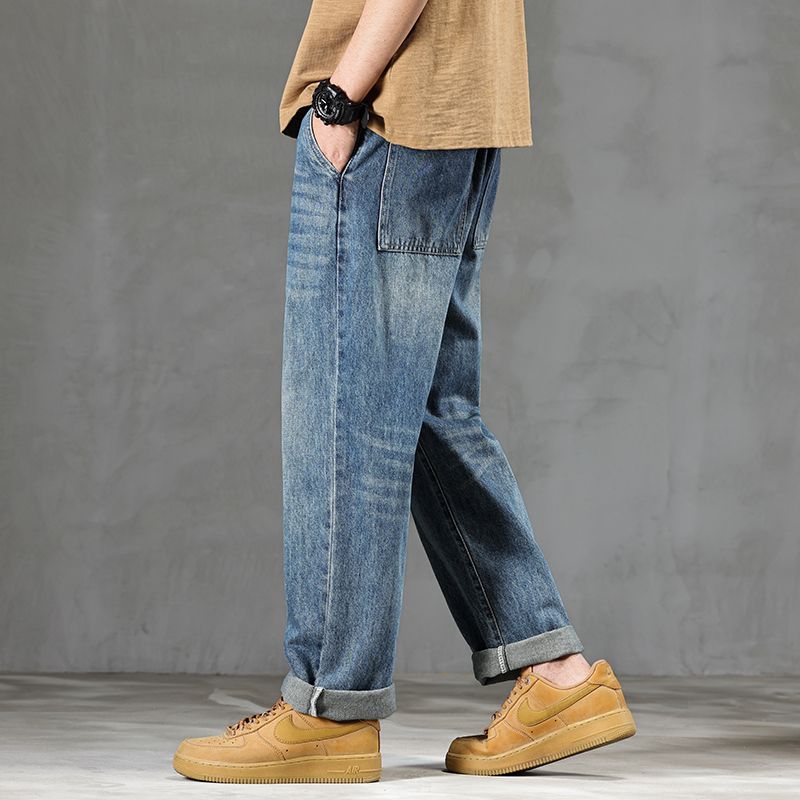 New Spring Jeans Men's Harlan Loose Trendy Brand American Retro Washed Double Craft Mid-waist Large Size Youth Eight-barrel Xiansen K11 Denim Shili_voghion.com