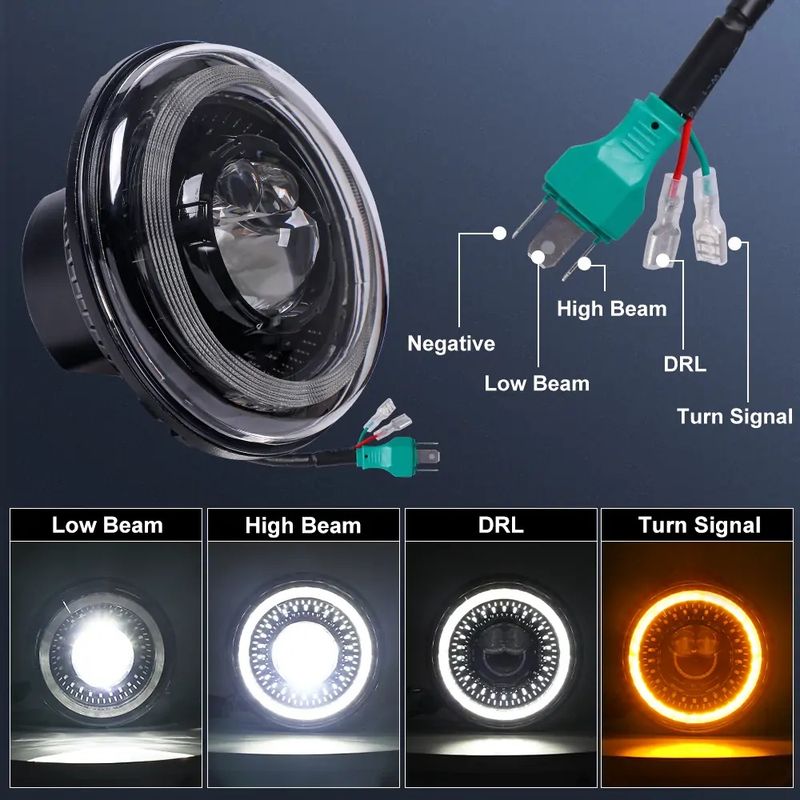 7 Inch Round Headlights And 4.5" 30w Passing Fog Lights,Dragon Eye Pattern Super Bright Motorcycle Headlight For Harley Davidson_voghion.com