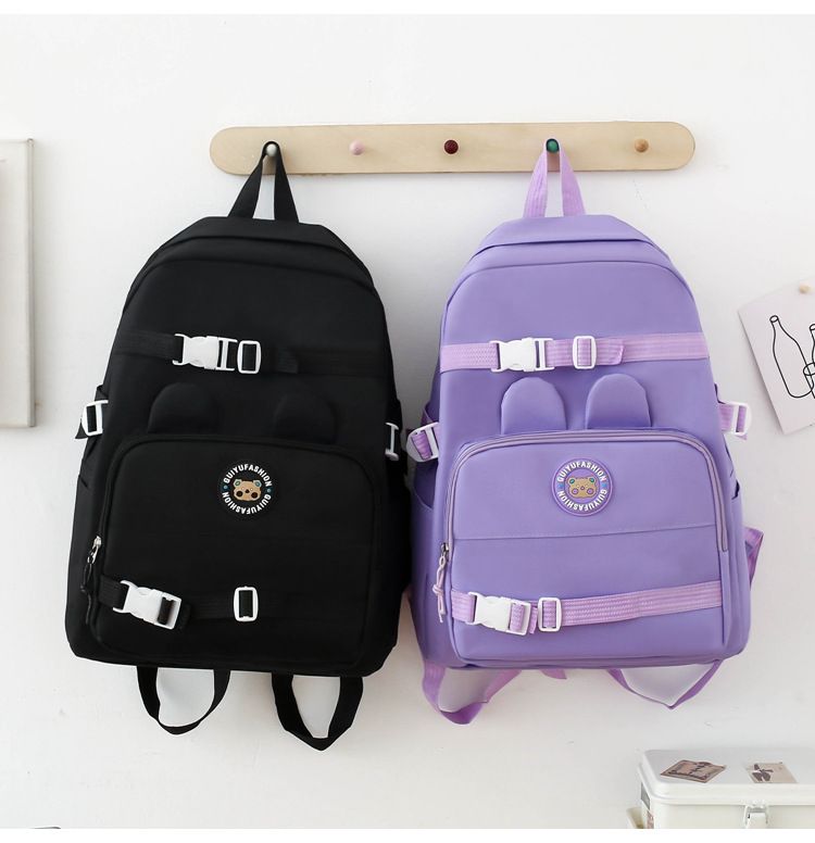 GUIYU Schulrucksack-Set für Kinder – 4-teiliger, leichter Canvas-Bücherrucksack mit atmungsaktiven Trägern, trendigem Buchstabendruck, geräumig für Grundschüler_voghion.com