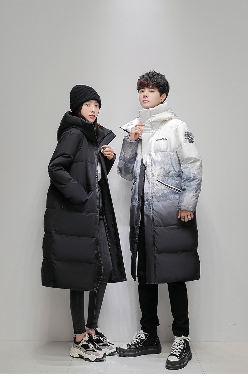 Nei Wanterkleeder fir Männer, verlängert Editioun fir Männer a Fraen, Koppelen, dee selwechte Stil, iwwer de Knéi verdickte Gradient Hoodie_voghion.com