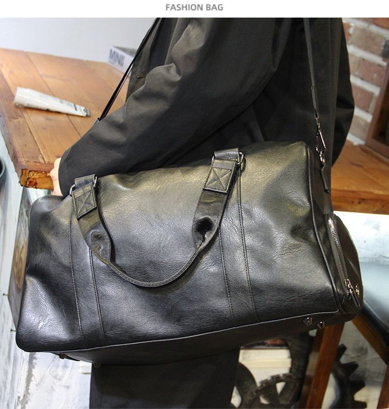 Men's travel real leather bag with shoe compartment, handbag, large capacity boarding shoulder crossbody bag, waterproof_voghion.com