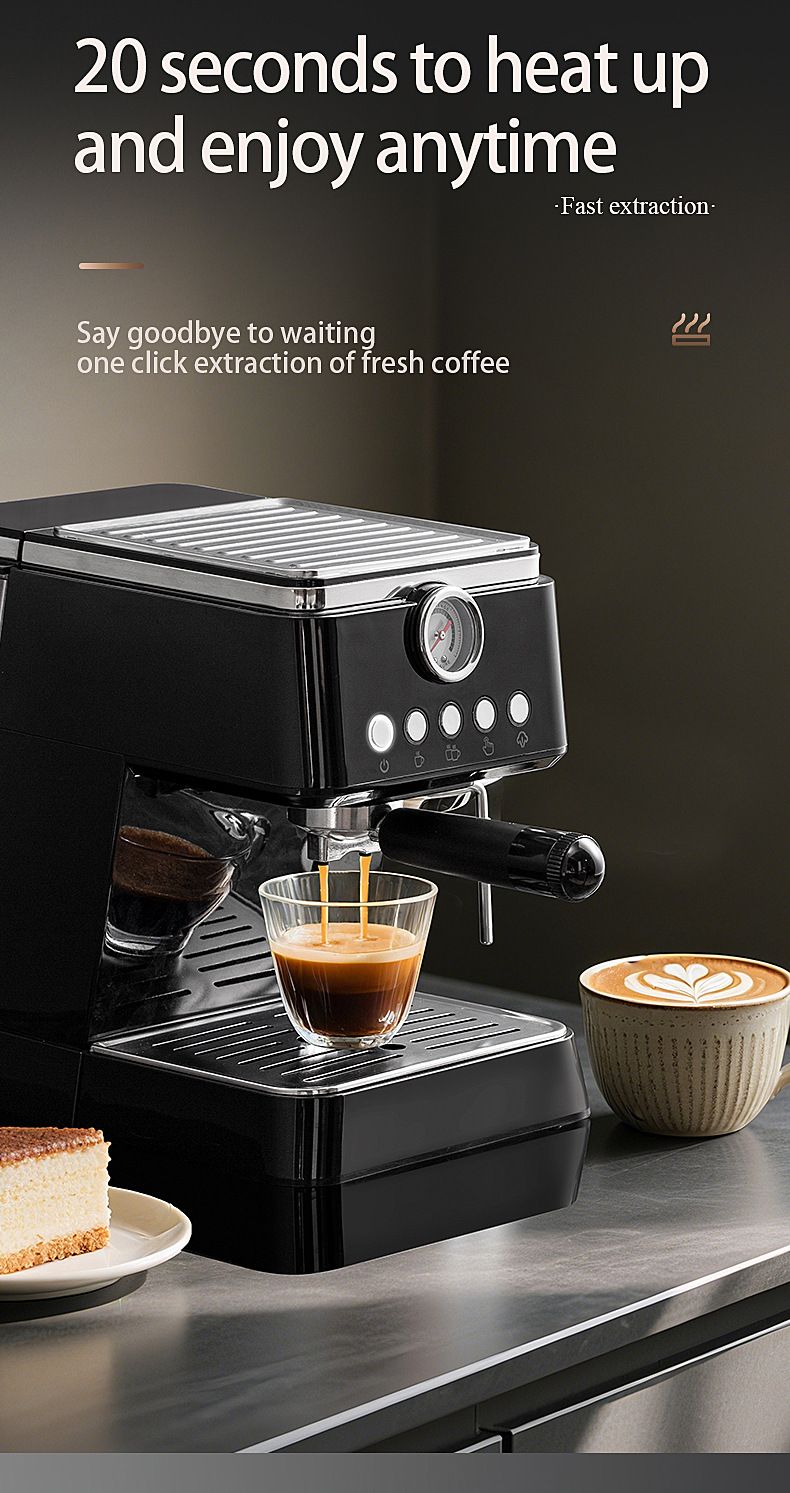 Macchina per caffè espresso semiautomatica per casa e ufficio, design compatto con montalatte a vapore, estrazione a pressione da 15 bar, serbatoio dell'acqua da 1,8 l_voghion.com
