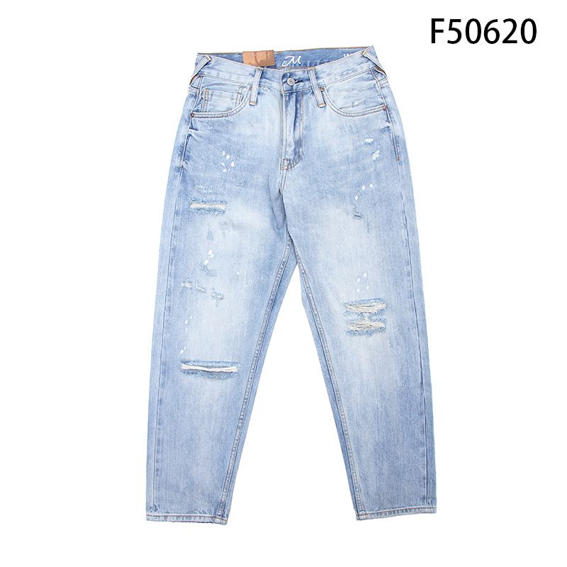 Blugi bărbătești, denim brut, spălat cu tanin roșu, cu margine roșie, de înaltă calitate, culoare deschisă, cu găuri, stropi de cerneală, micro conici, blugi pentru bărbați_voghion.com