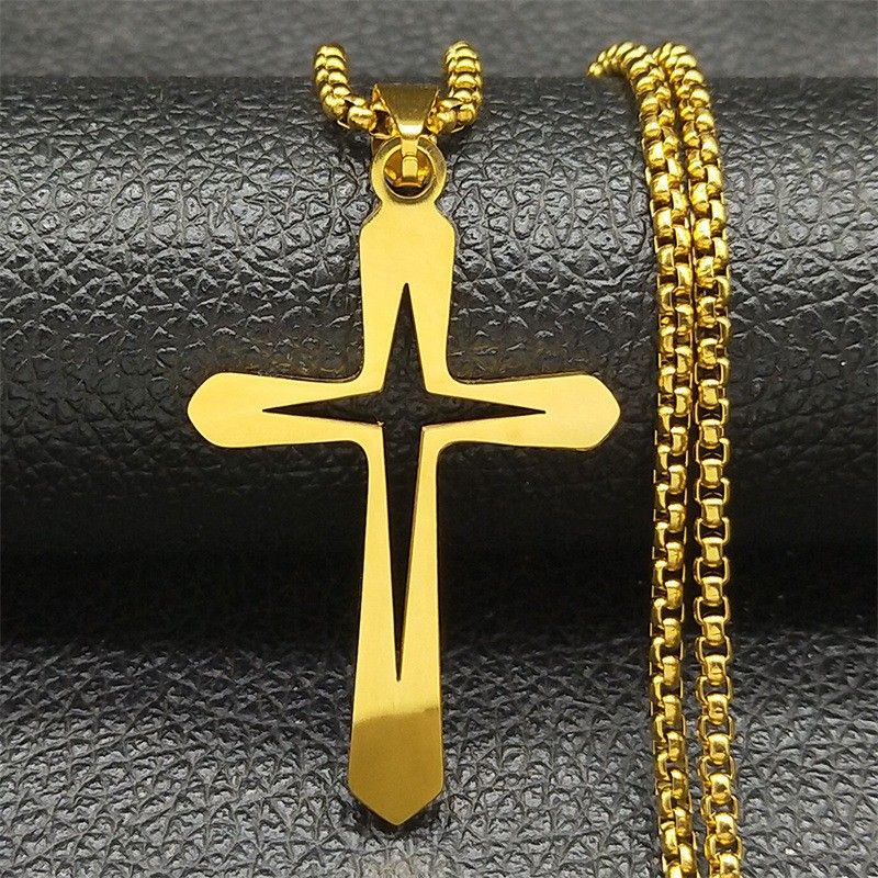 Titan Stahl Herren Halskette Mode Persönlichkeit Einfache Kreuz Stern Hohl Anhänger Schmuck_voghion.com