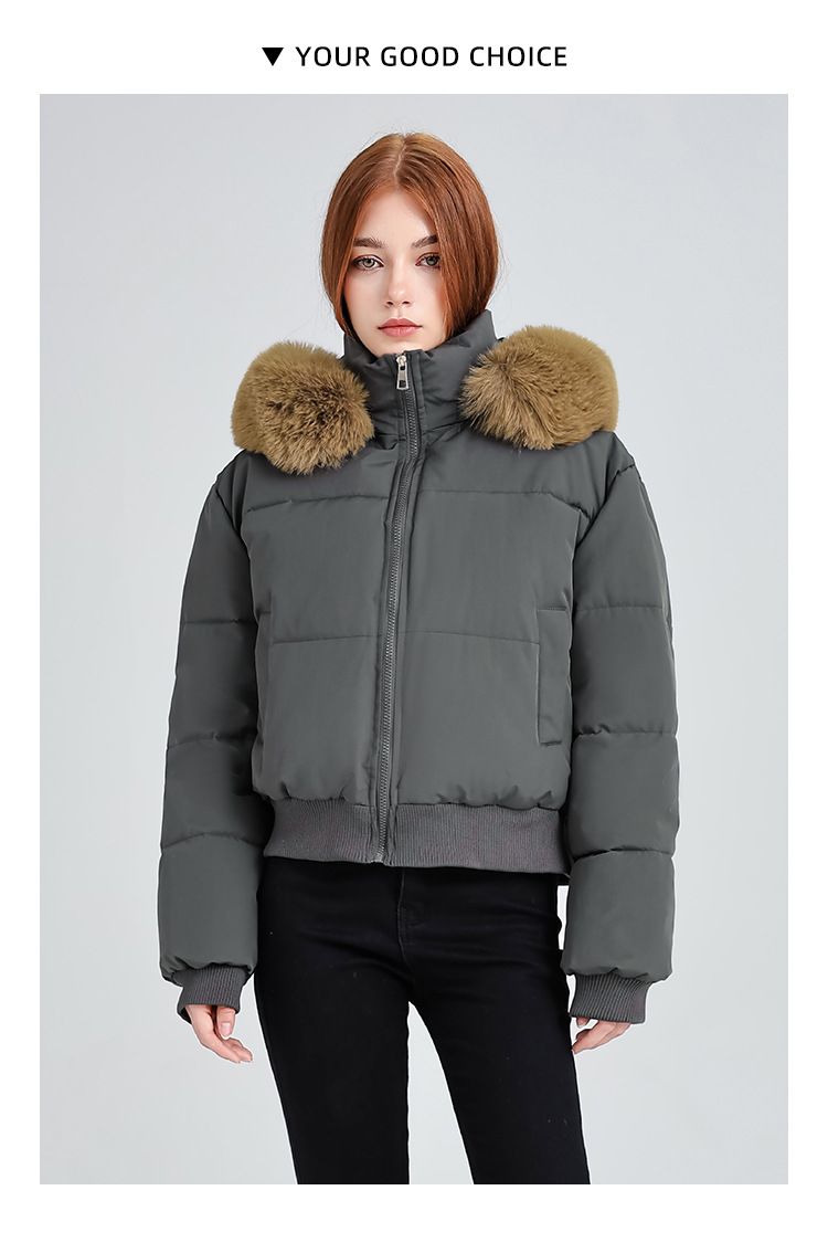 Fashionable Hooded Faux Fur Trimmed Puffer Jacket For Women - Winter Cozy Short Quilted Coat With Detachable Collar_voghion.com