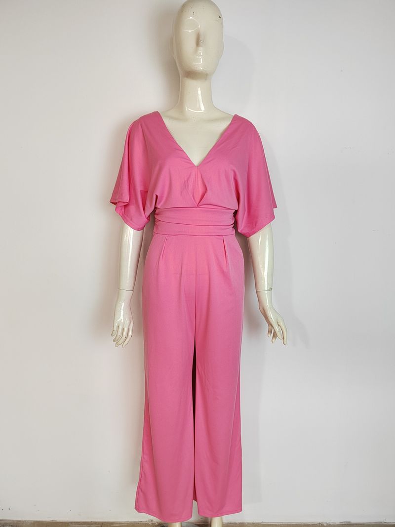 Damesjurk Jumpsuit Hot Sale Diepe V-broek met hoge taille en wijde pijpen_voghion.com