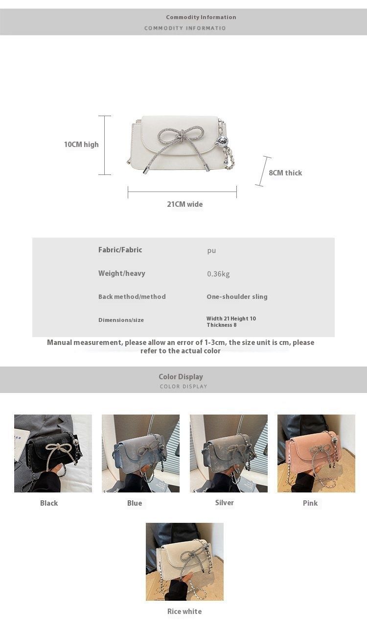 2024 New Chain Crossbody Single Shoulder Sequin Women's Texture Small Fragrant Wind Solid Color Bow Mini Handheld Bag_voghion.com