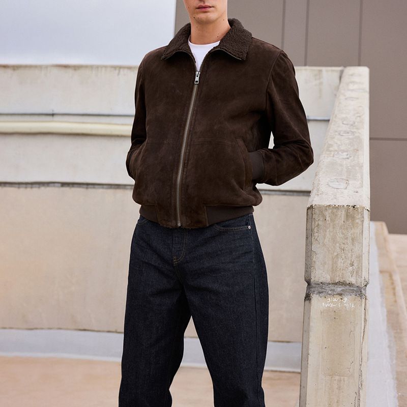 Heren casual suède & schapenvacht afwerking jas - Slim fit winterjas met vintage stijl voor stedelijke mode_voghion.com