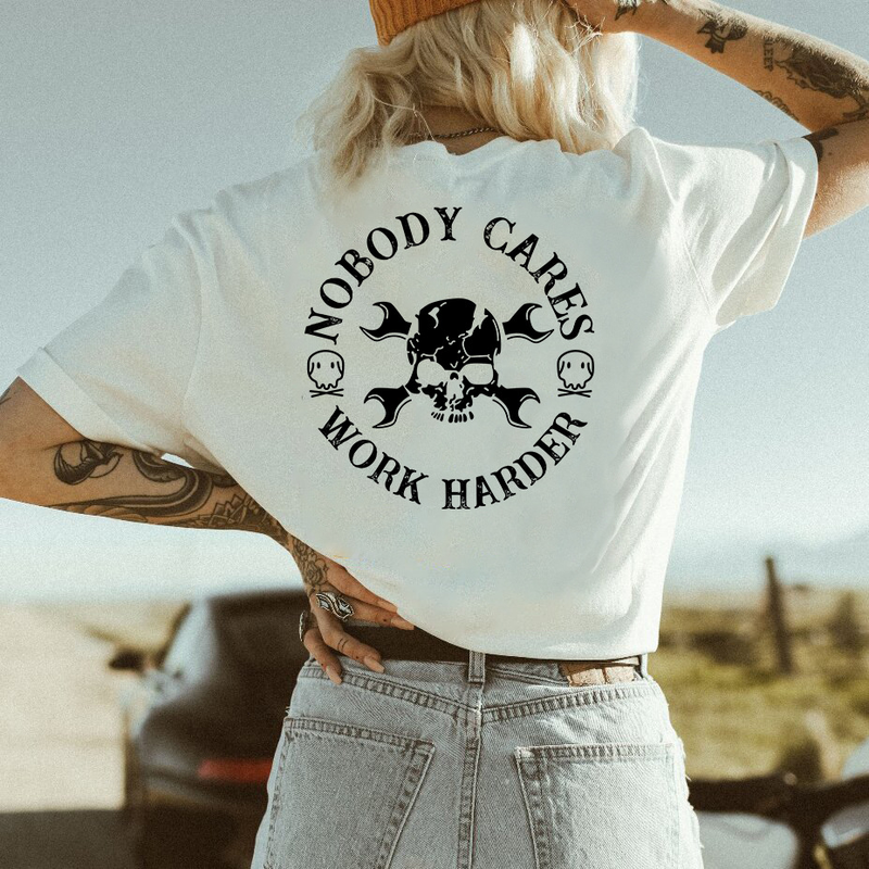 Women's T-Shirts plus size lettering print on the back white short sleeves_voghion.com
