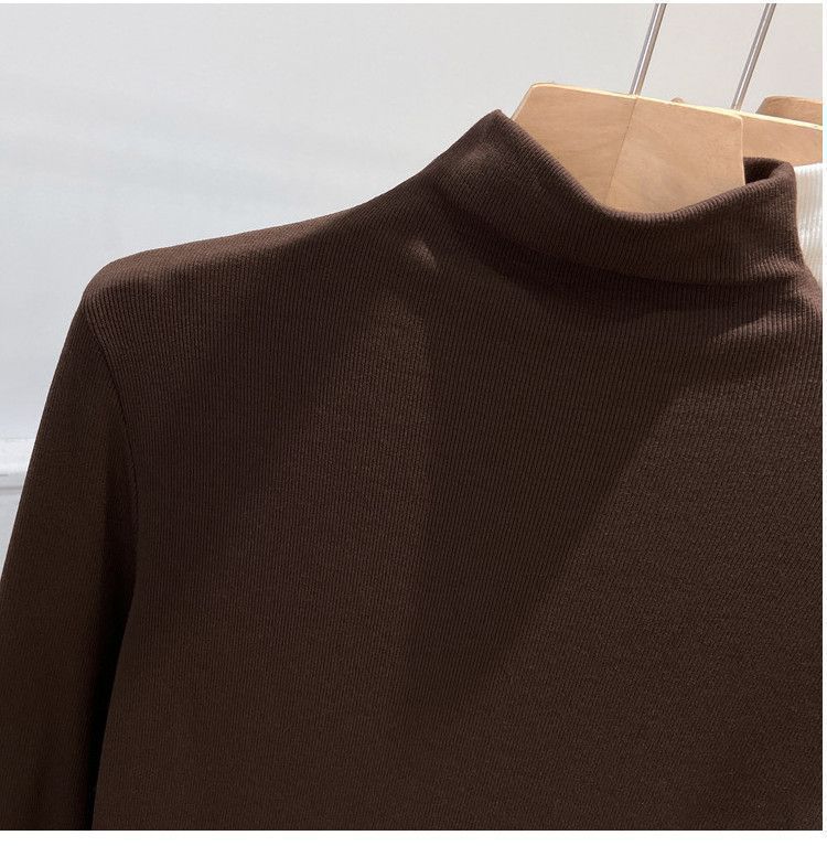 Maglia a collo alto per donna primavera e autunno 2025, tinta unita, filo interno, vestibilità slim, versione coreana_voghion.com