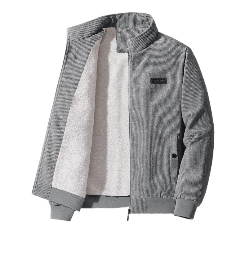 2025 Autumn And Winter New Corduroy Jacket Men's Fashion Windproof Jacket Men's Stand-up Collar Lamb Wool Thermal Cotton-padded Coat_voghion.com