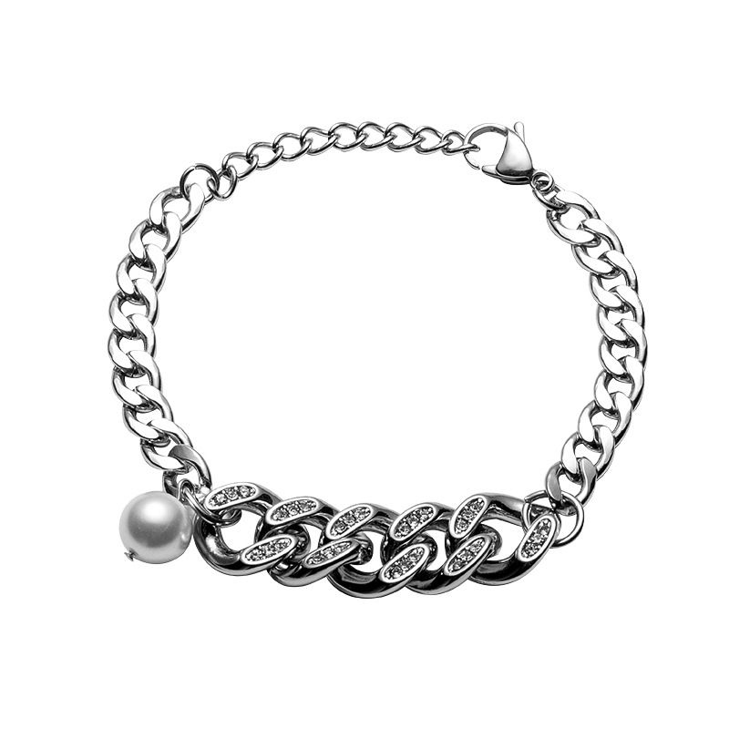 Ins New Nischendesign Unisex Kubanische Kette Perlenspleißen Einfaches Armband Trendy Hip-Hop Titan Stahl Schmuck_voghion.com