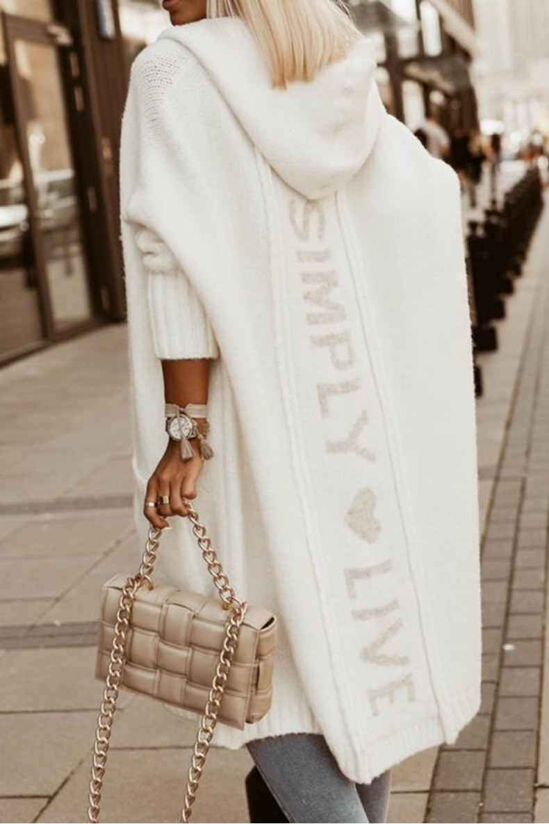 Nouveau pull long cardigan à revers à capuche longue lettre laine manteau tricoté ample_voghion.com