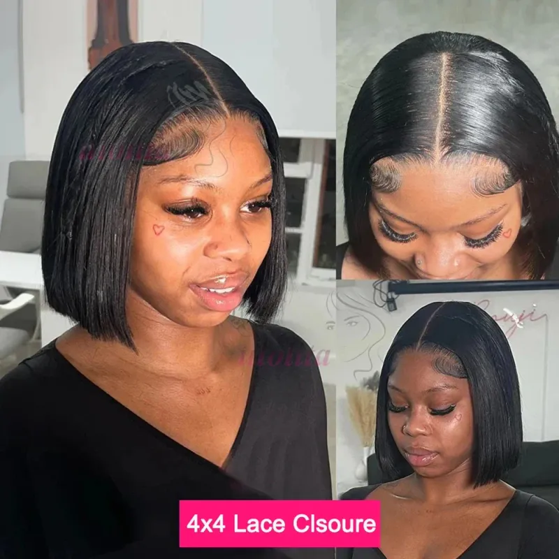 Kort Bob Paryk Brasiliansk Hår Glat Ægte Hår Lace Frontal Parykker Til Kvinder 13x4 HD Lace Parykker Ægte Hår_voghion.com