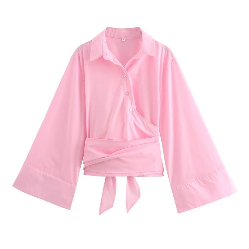 Camicia in popeline bicolore doppiopetto con cravatta decorata da donna_voghion.com