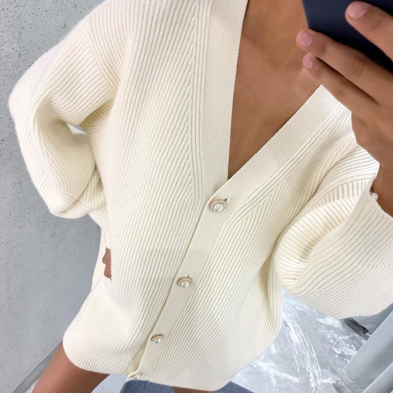 2024 nouvelle veste pull femme couleur unie décontractée cardigan boutonné en tricot ample_voghion.com