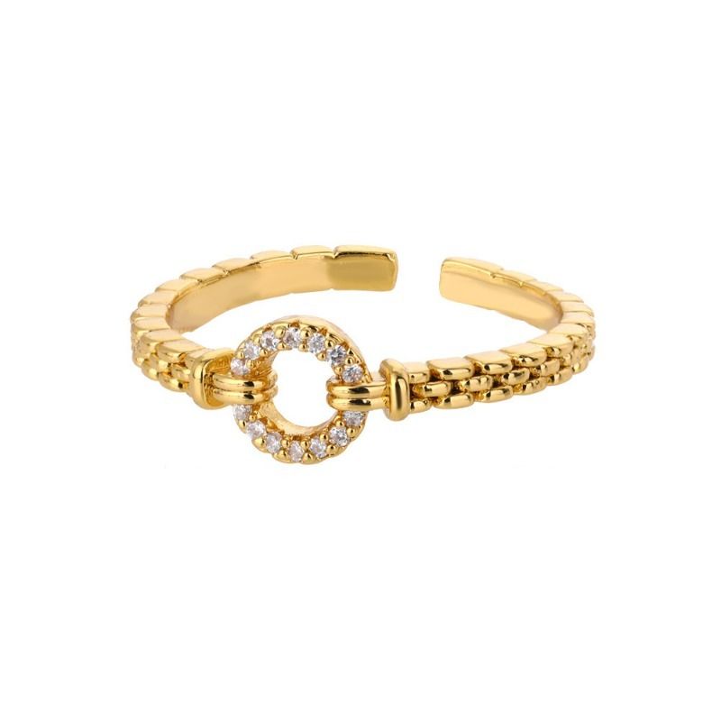Pronta consegna Zircone Acciaio Inossidabile O Forma Geometrica Aperto Regolabile per Donna Colore Oro Anello Moda Popolare Accessori Gioielleria_voghion.com