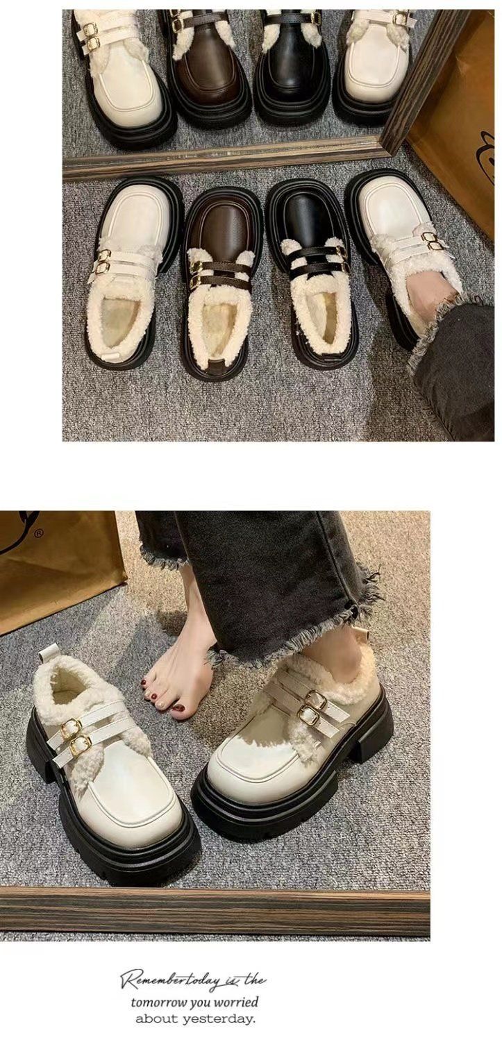 Mocassini invernali in pelle da donna in stile britannico, foderati in pile, suola spessa e soffici, nuove scarpe singole in cotone caldo 2025_voghion.com