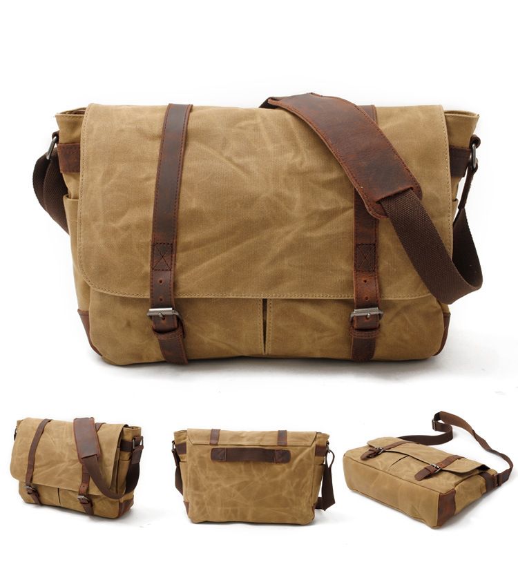 Vintage Canvas Shoulder Bag Casual Slant Span Men's Waxed Waterproof Canvas Computer Bag With Messenger Bag_voghion.com