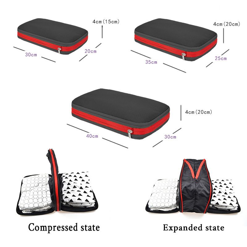 Cubes d'emballage de Compression de voyage avec sac à chaussures, organisateur pliable Portable, pochette compressible de bagages, rangement de voyage pour vêtements et chaussures_voghion.com
