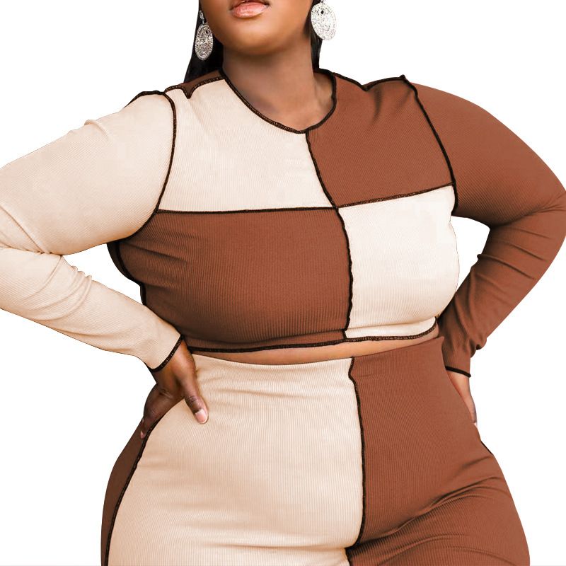 Damen-Spleißfarben-Mode, sexy Plus-Size-Mode-Freizeitanzug_voghion.com