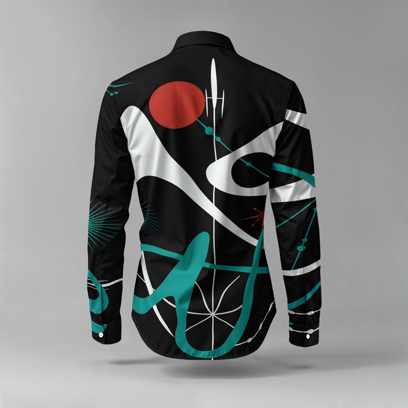 2025 Spring Summer Men Shirt Set Geometry Print Fashion Abstract Two Piece Set Mens Cat Lightweight Party Long Sleeves Suit Casu_voghion.com