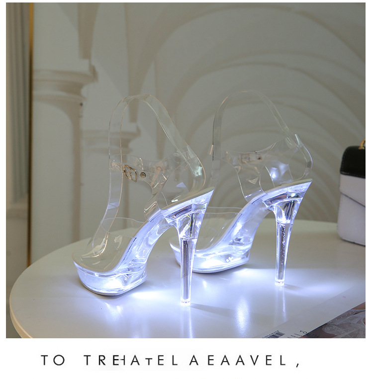 Naistekingad 1099-F 34-43 Seksikad ülikõrged kontsad, helendavad stiletto platvormsandaalid, läbipaistva mudeli kristallkingad, pulmakingad_voghion.com
