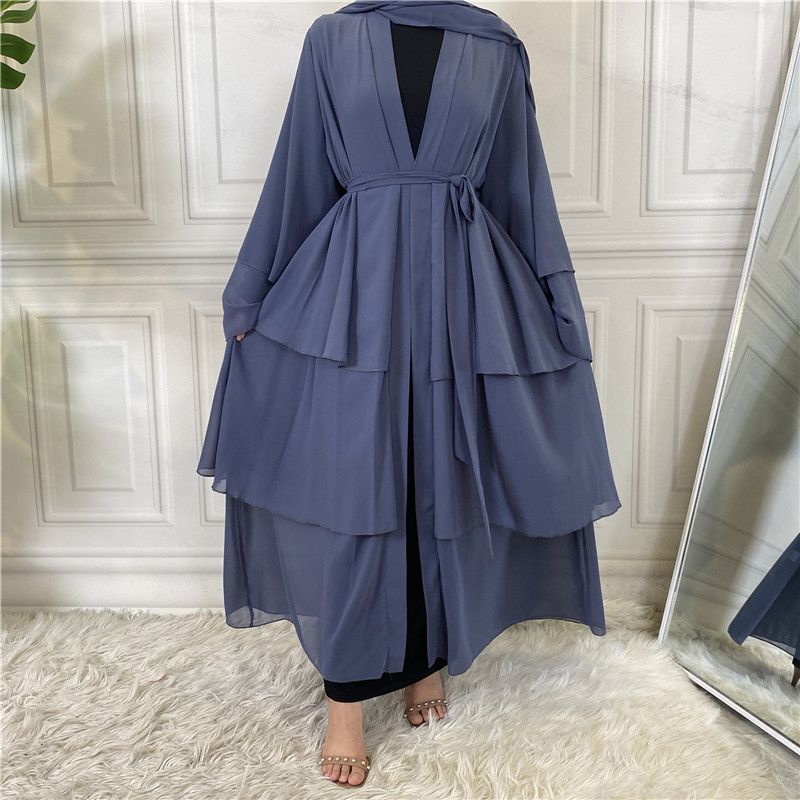 Women's Middle Eastern fashion classic Islamic Dubai new three-layer chiffon cardigan robe _voghion.com