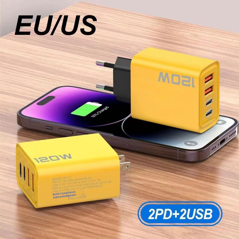 Cross-Border 120W USB + Dual PD Multi-Port US EU UK Standard Fast Charging Head Mobile Phone Charger_voghion.com