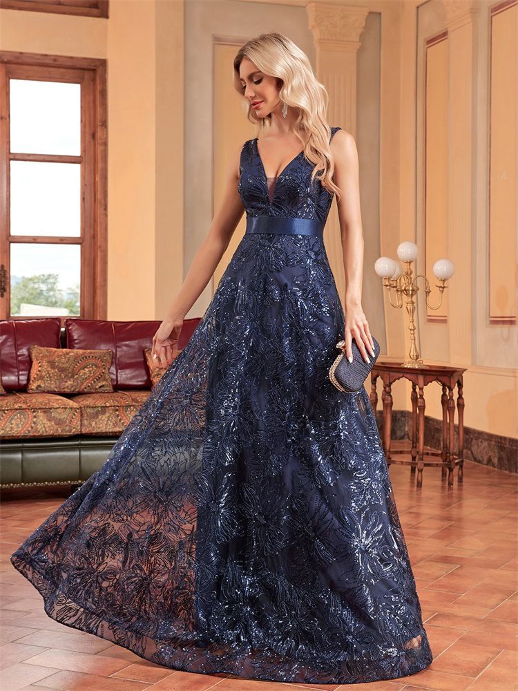 Elegant Deep V-Neck Mermaid Evening Dress With Open Back - Sexy Formal Gown For Bridesmaid, Prom, Banquet & Special Occasions_voghion.com