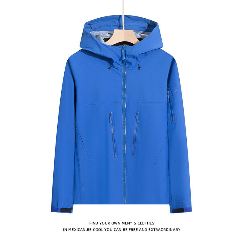 Giacca con cappuccio da uomo tinta unita impermeabile termosaldata dello stesso stile autunno 2024_voghion.com