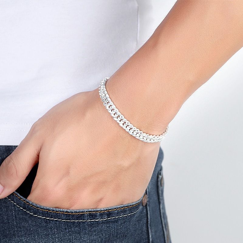 Bracciale da uomo in argento 990 con catena a frustino, fatto a mano, stile spesso, con moissanite._voghion.com