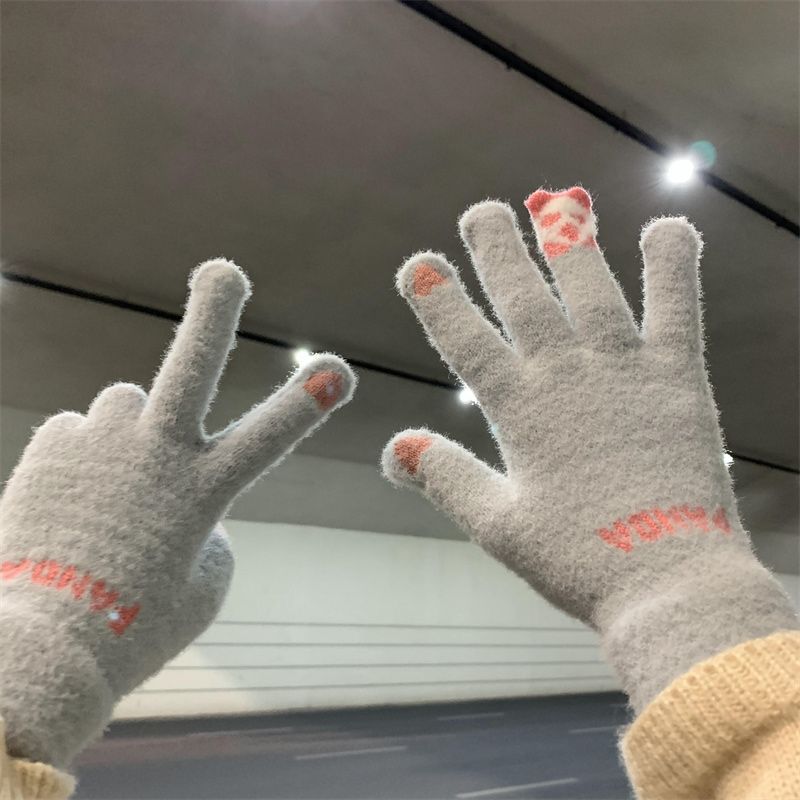 ragazzo ragazzo piccolo panda foderato in pile spesso per donna, stile Ins, caldo, antivento, resistente al freddo, compatibile con touchscreen,_voghion.com