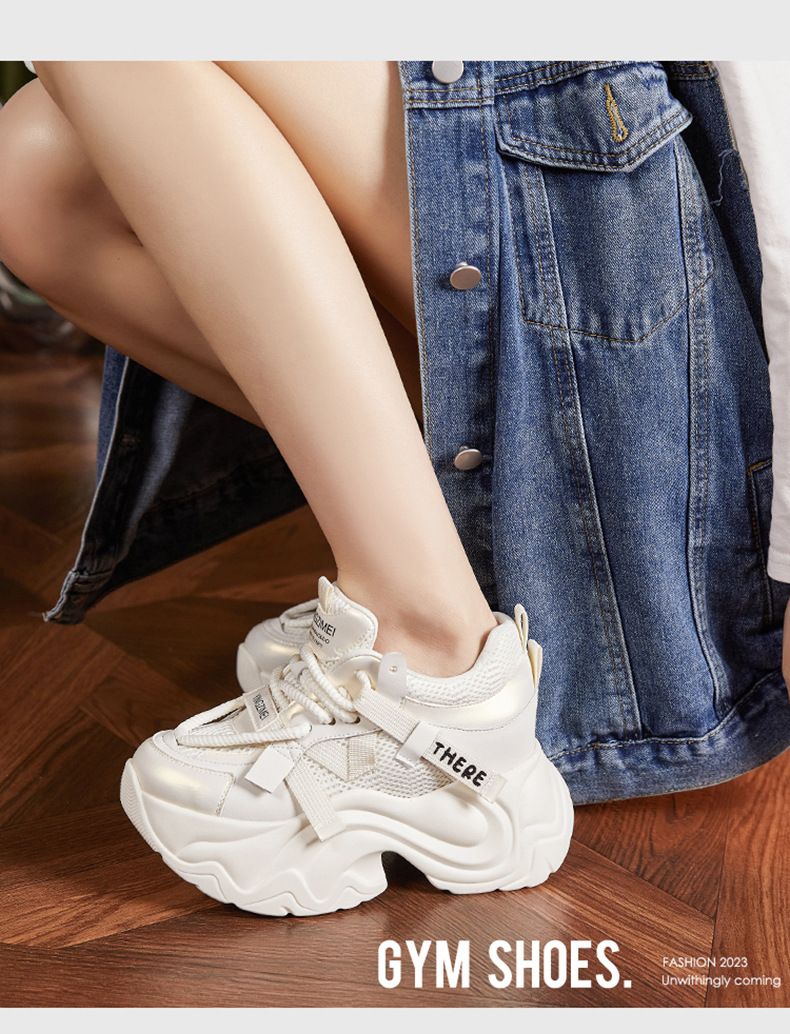 Tykksålet pappa våren 2024 nye europeiske stasjons allsidige sportssko, svampsåle, liten innvendig høydeøkning_voghion.com