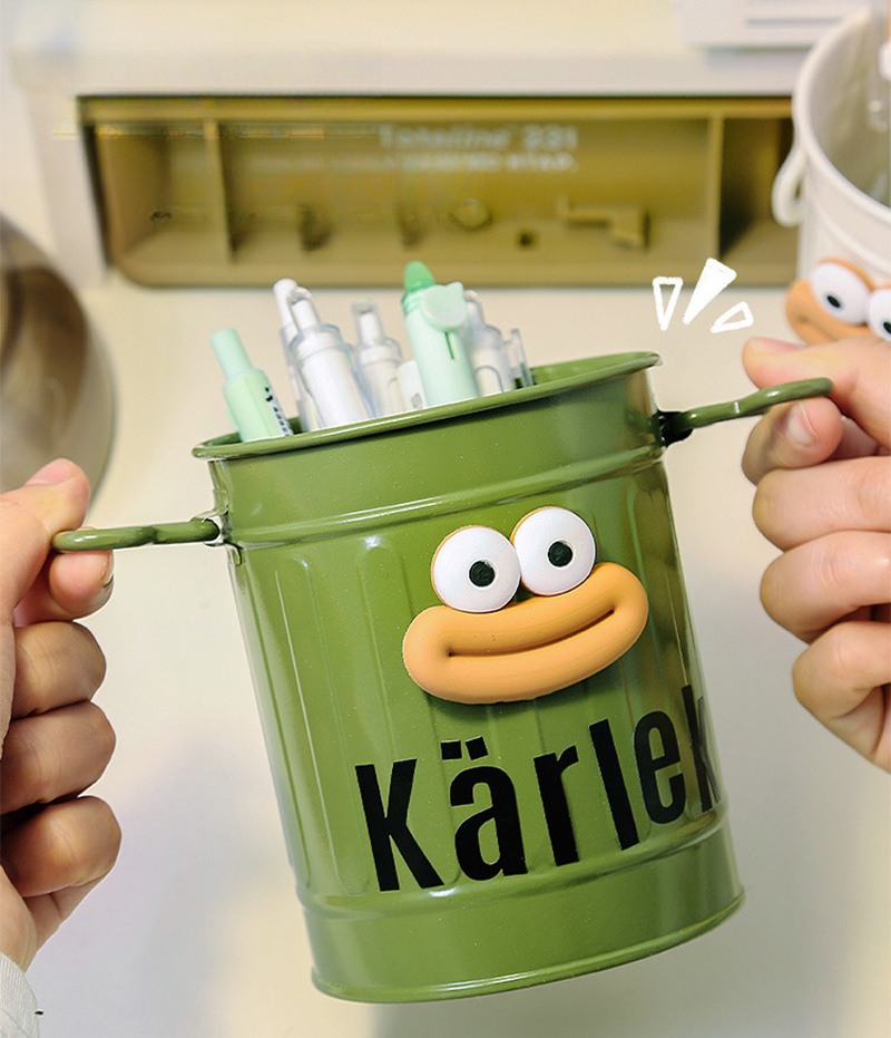 Cute Instagram New Iron Desktop High Beauty Creative Student Pen Holder Storage Box Multi Functional Stationery Bucket_voghion.com