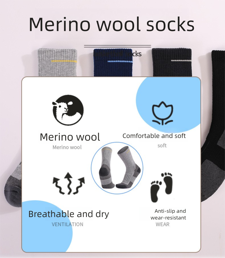 Wandersocken für Damen und Herren mit dickem Frottee-Fleece-Futter, warm, schweißabsorbierend und atmungsaktiv, aus Merinowolle_voghion.com