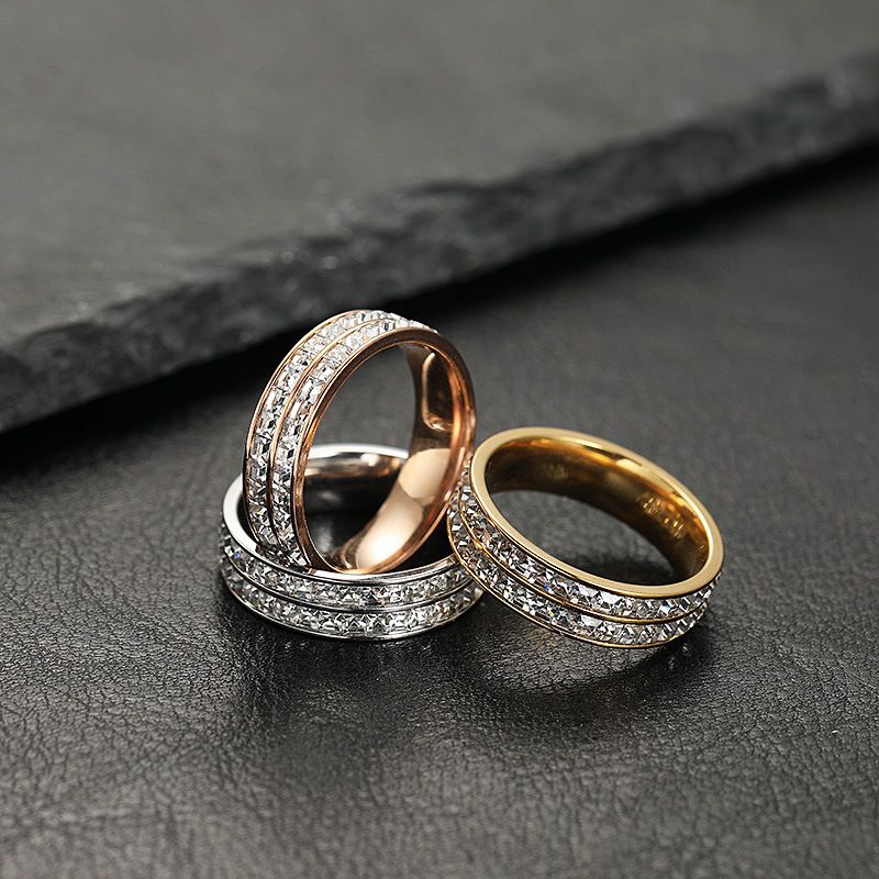 Anelli di coppia in acciaio al titanio con zircone quadrato, a fila singola e doppia, con cielo stellato, per donne_voghion.com