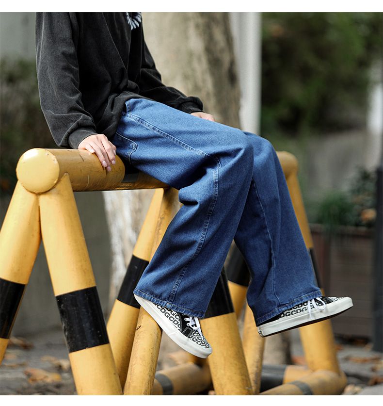 Dark Blue Vintage Jeans Men's Japanese Trendy Brand Drape Straight Pants Ins High Street Ruffian Handsome Drawstring Wide-leg Pants_voghion.com