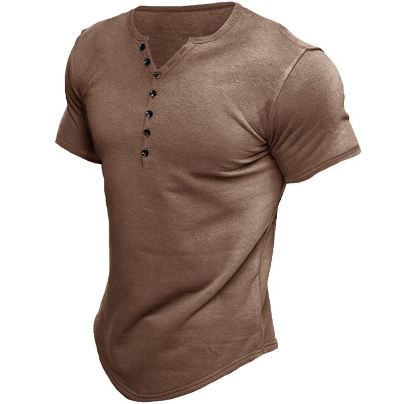 Maglietta Henley a maniche corte da uomo, in tinta unita, di qualità imbattibile, estate 2025_voghion.com