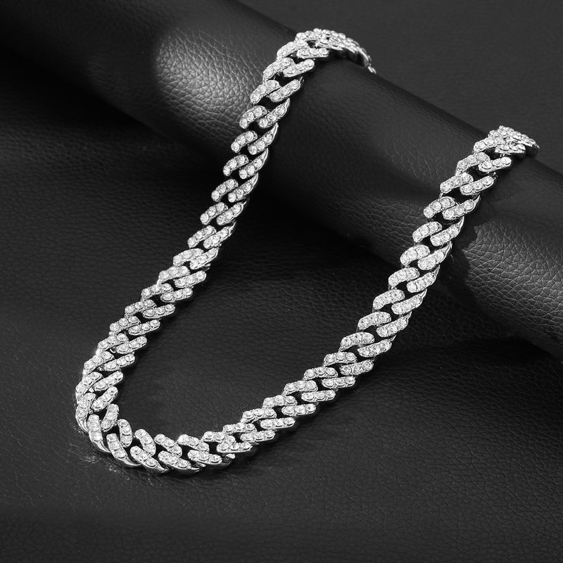 Ofertă specială Colier cubanez cu diamante la modă hip hop pentru bărbați și femei în formă de argint clasic de 12 mm_voghion.com