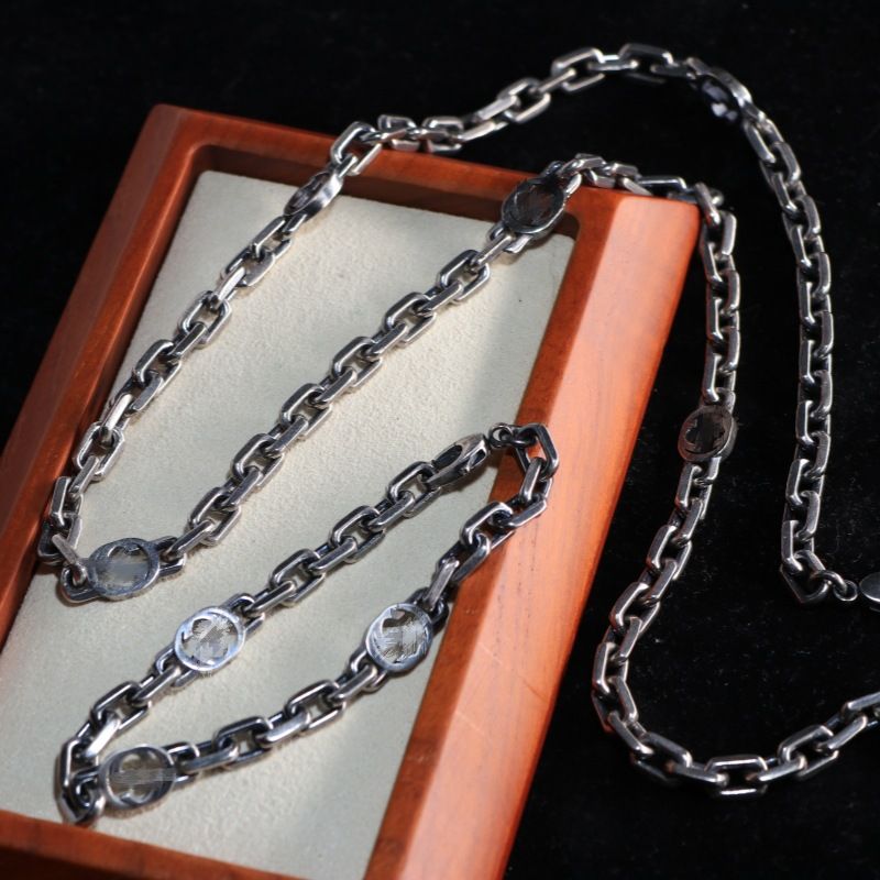 Gujia S925 Sterling Doppel-G-Halskette, trendig, elegant, Vintage-Stil, thailändisches Design_voghion.com