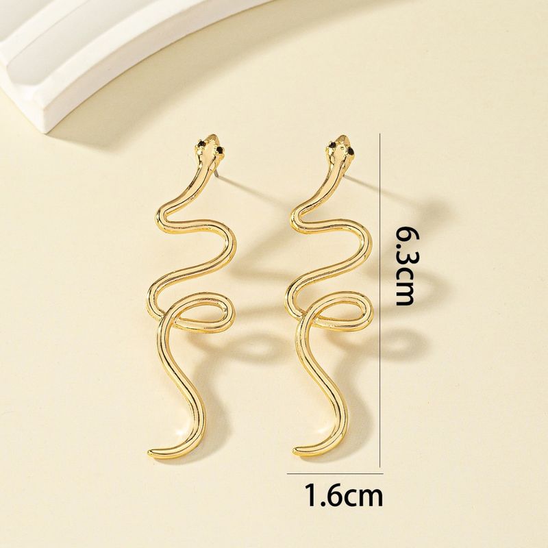 Ins personalized creative metal snake shaped earrings with simple and high-end feel, diamond inlaid curved design_voghion.com